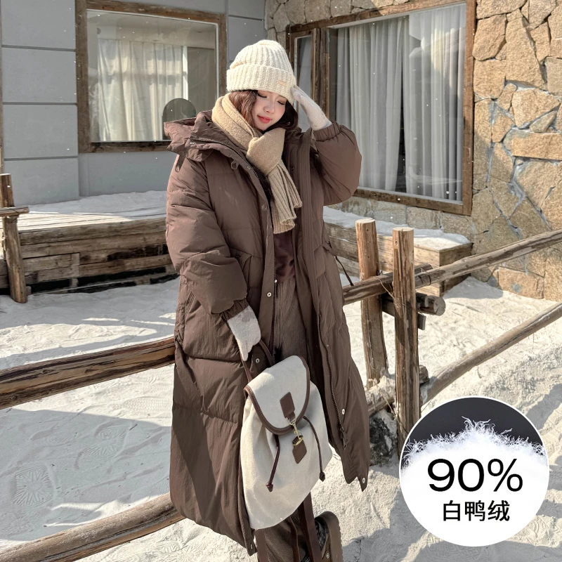 CD6758大码女装【暖冬小太阳】90白鸭绒连帽石墨烯长款羽绒服厚外套