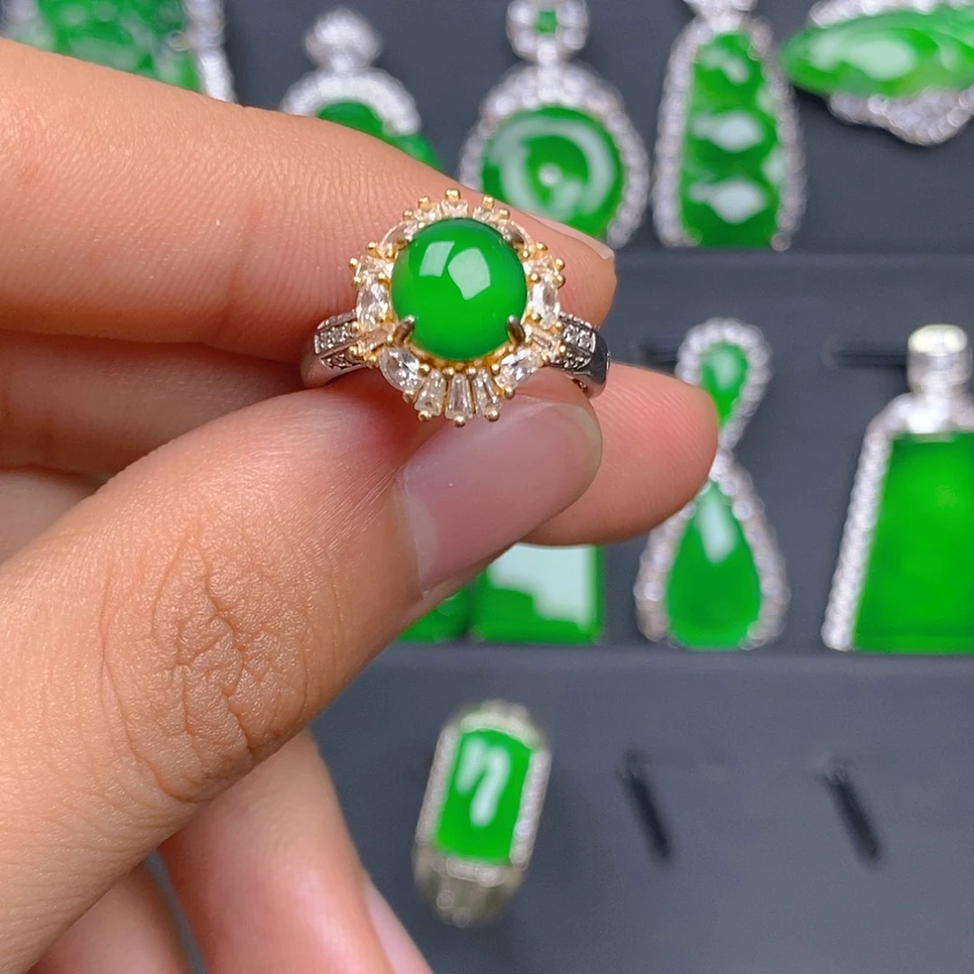 银S925镶嵌戒指翡翠吊坠