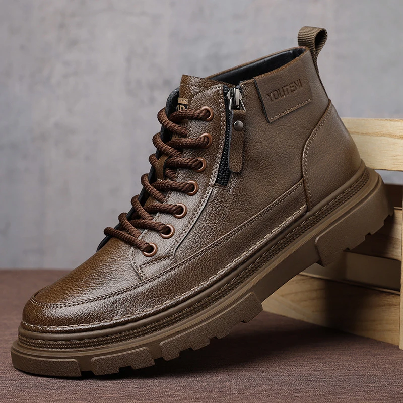 2025秋冬季新款马丁靴男鞋复古中帮板鞋男士厚底爆款休闲高帮皮鞋