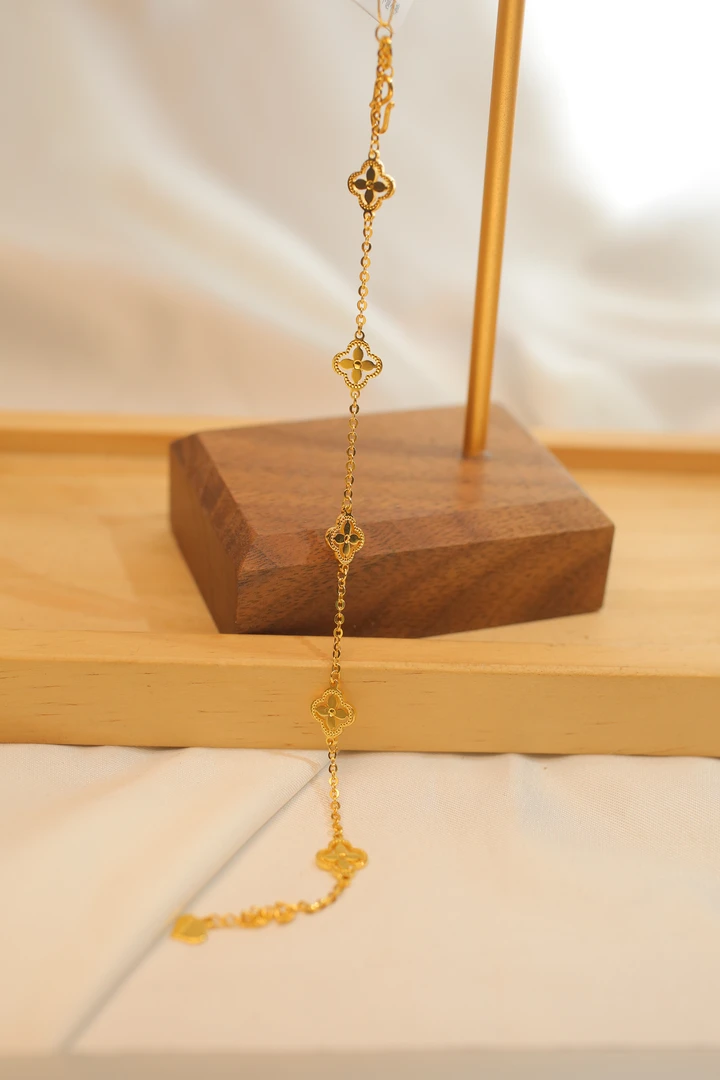 Pt950铂金黄五老花四叶草时尚气质手链