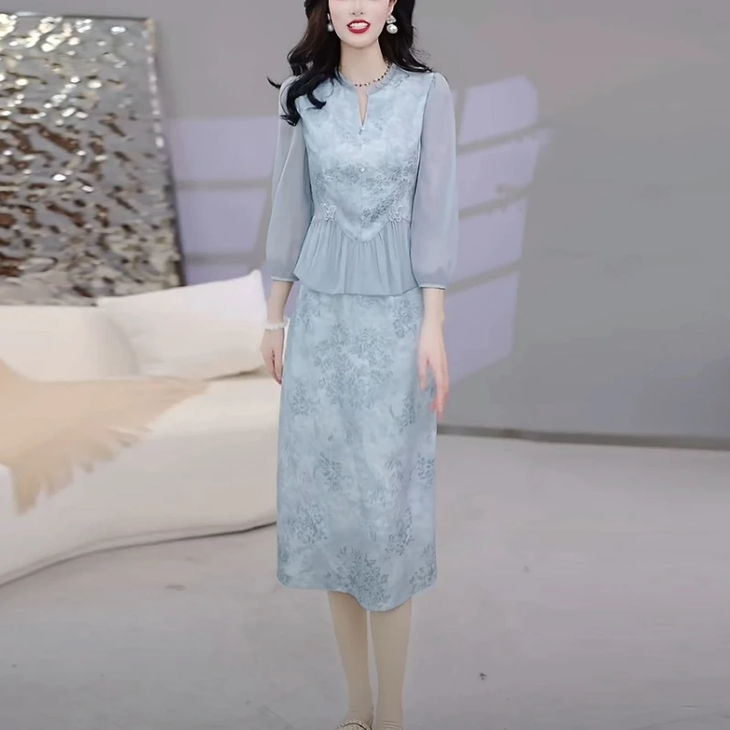 珠光缎轻奢女装套装裙2025春夏季新款时尚名媛气质两件套连衣裙子
