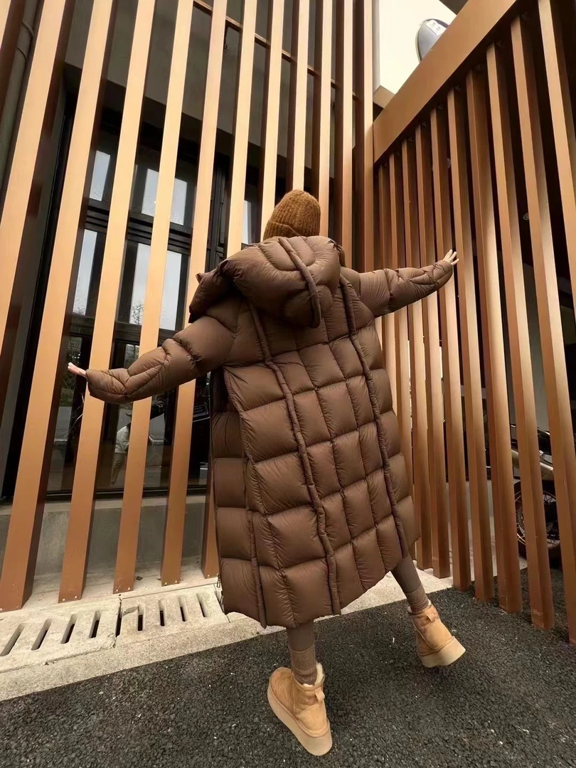 设计师长款美拉德极简风高克重90白鹅绒服