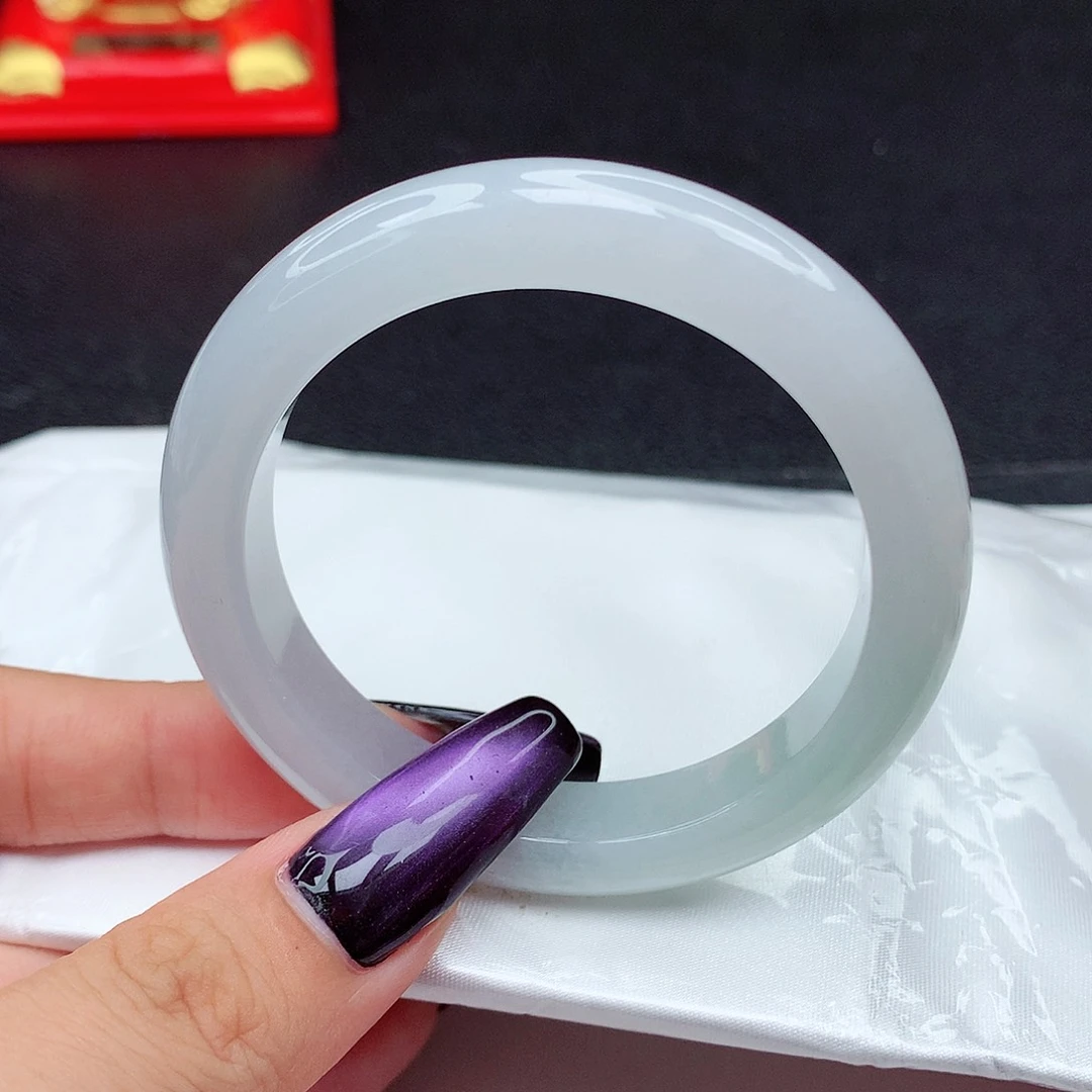 翡翠手镯未镶嵌翡翠50.8白冰渐变窄版正圈