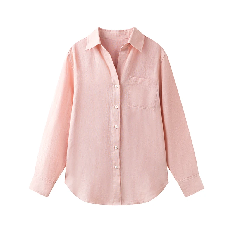 Childe Yao100%亚麻舒适百搭轻薄V领气质长袖衬衫时尚