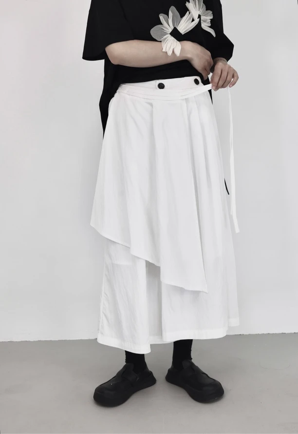 【黑白工作室】设计感小众山本日系九分阔腿裤夏休闲个性叠穿裙裤子