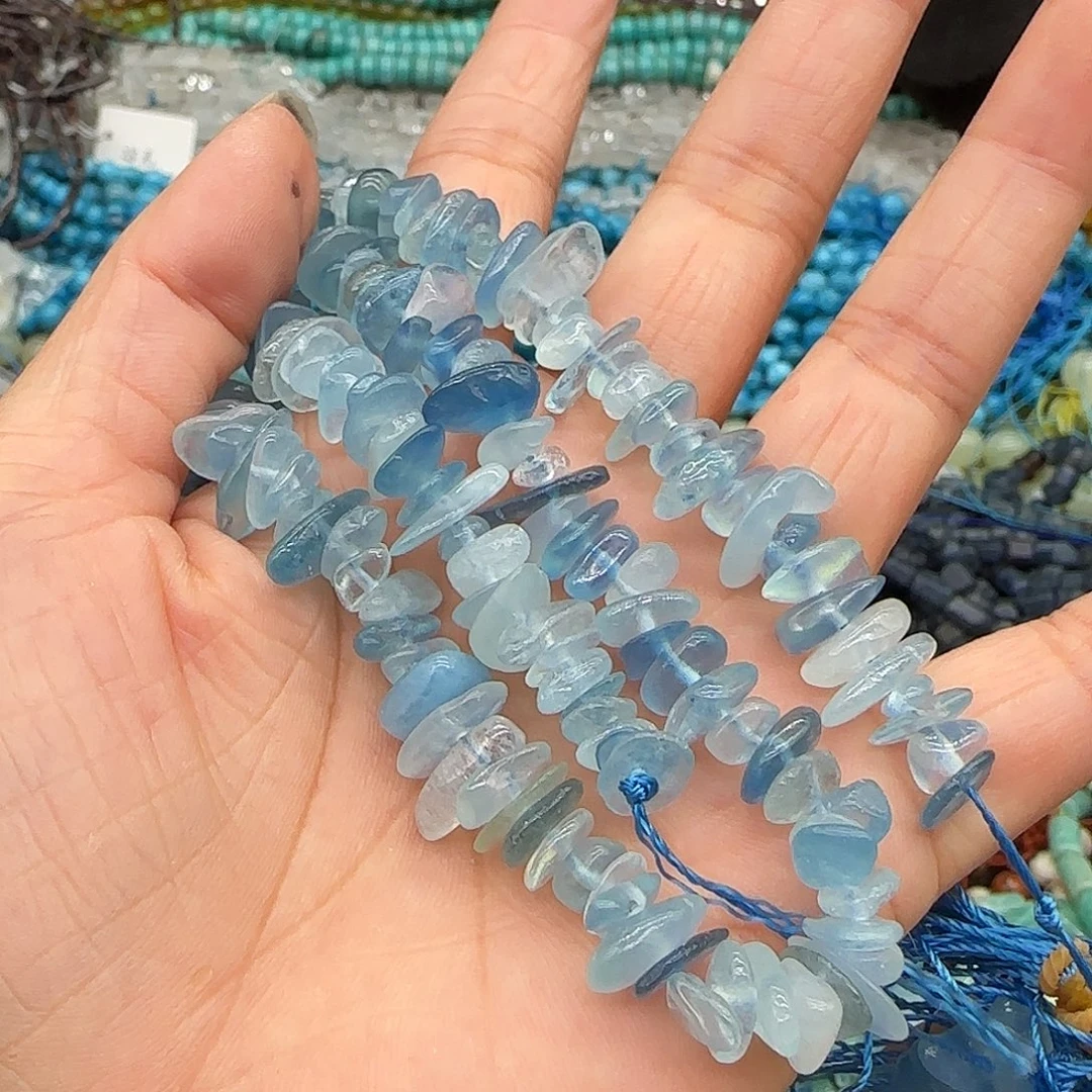 玛瑙/玉髓合金珠宝半成品海蓝宝6-8mm一条