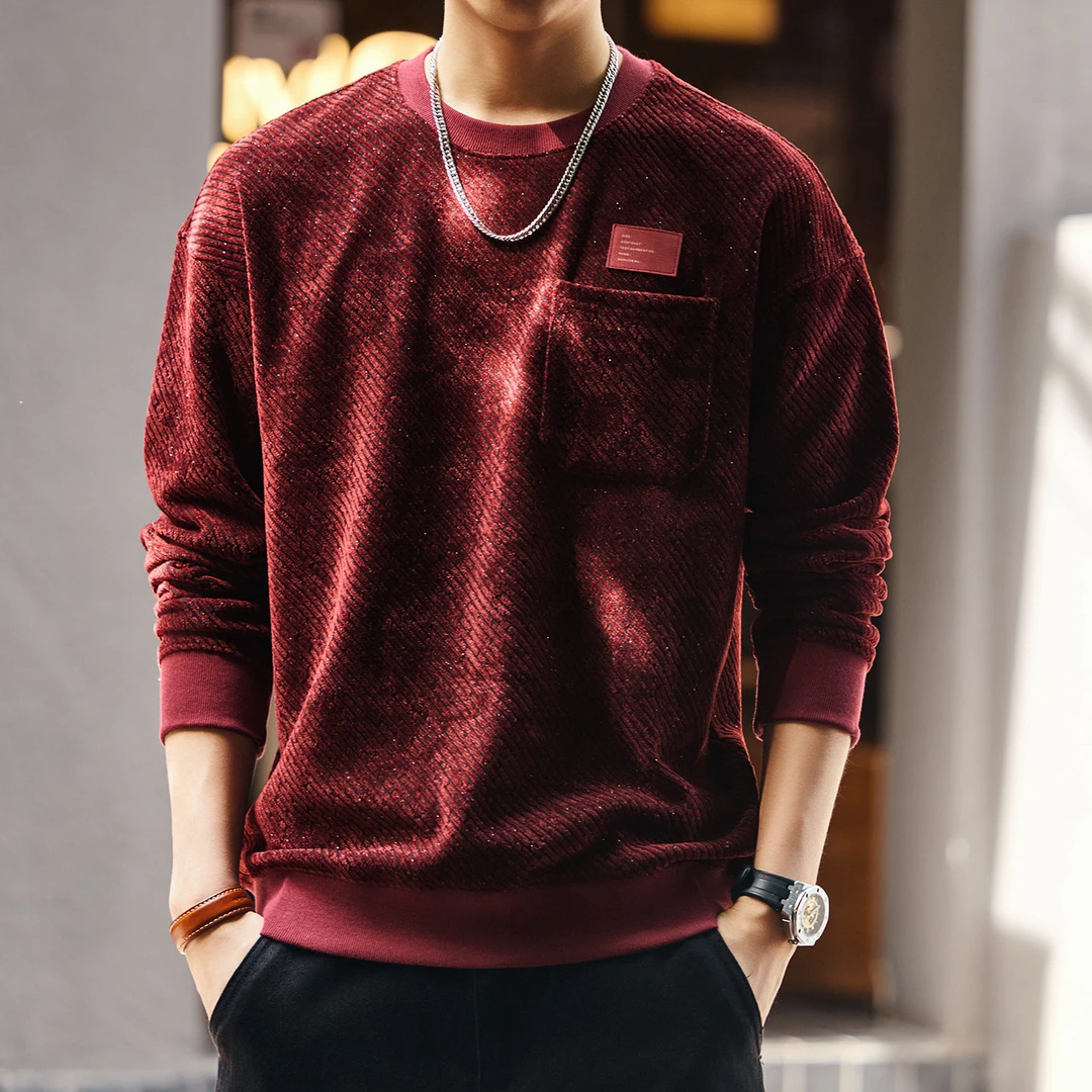 格蓝鹿美式复古肌理感休闲卫衣男秋季加绒宽松满天星长袖打底衫潮