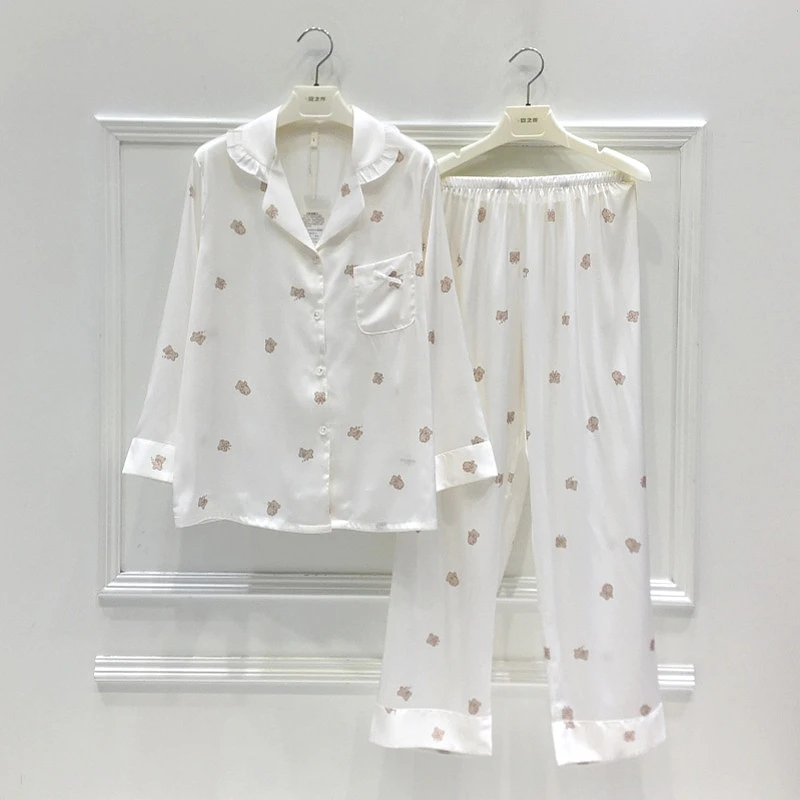 冰丝睡衣女2025新款春秋长袖甜美卡通印花高级感少女家居服