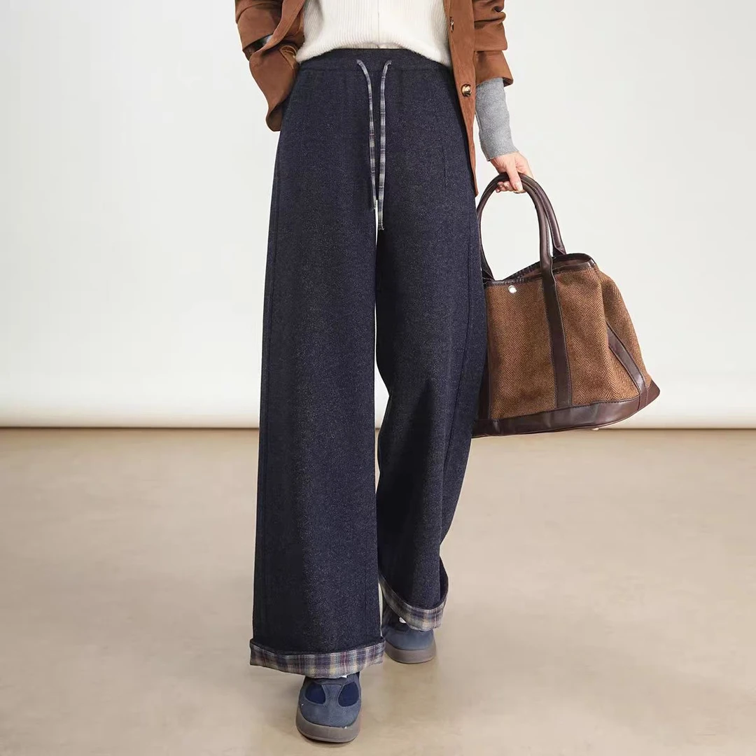 【羊毛尼富婆裤】冬季加绒加厚窄版直筒裤羊毛蚕丝休闲阔腿长裤2599