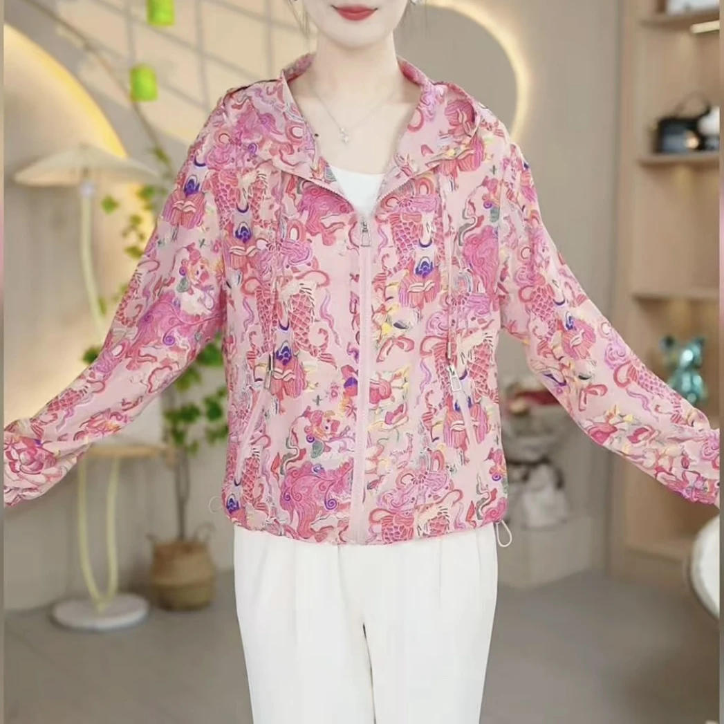 2025夏季新款休闲连帽薄款防晒衣高档潮流简约时尚拉链衫时尚妈妈