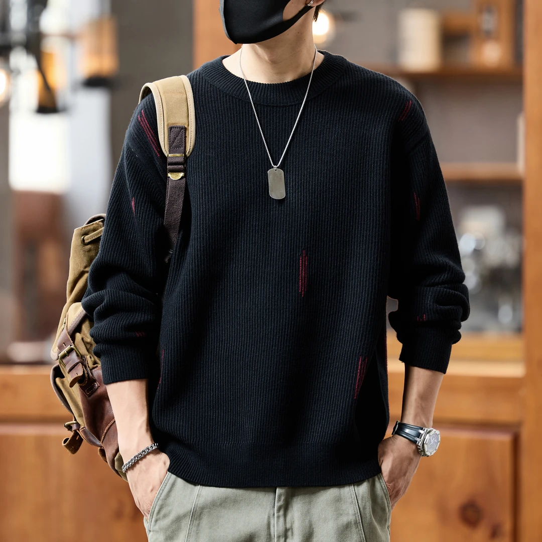 U&PURA高端轻奢重磅柔软圆领针织毛衣男秋季潮流百搭宽松休闲卫衣