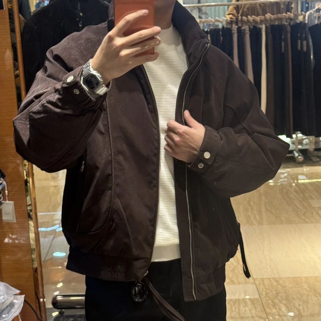 冬季男士立领加厚保暖防风白鸭绒美拉德宽松休闲羽绒外套