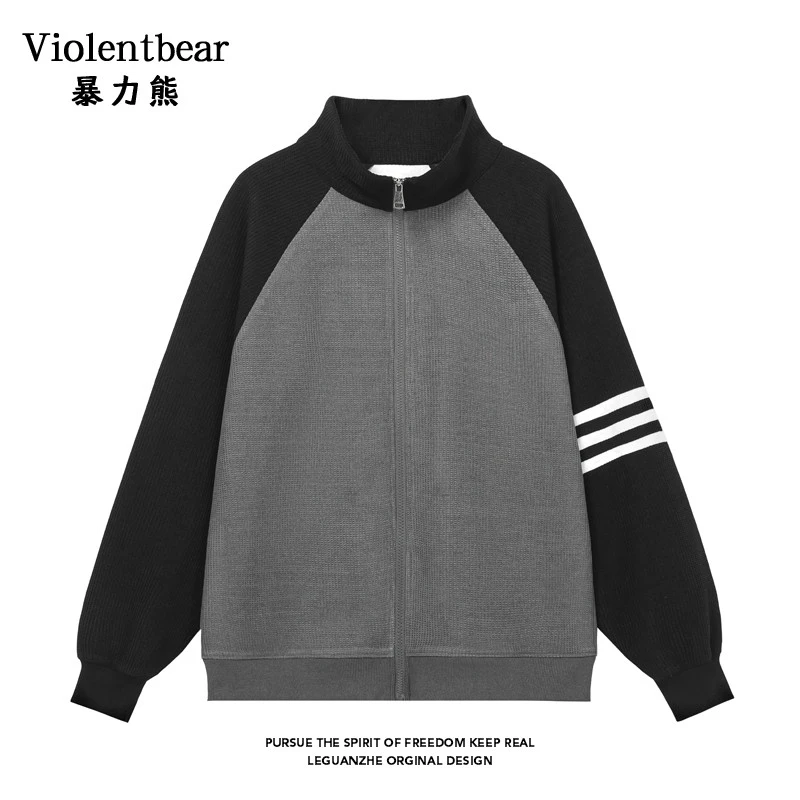 暴力熊春秋时尚韩版条纹长袖上衣男日系时尚休闲情侣宽松卫衣潮流