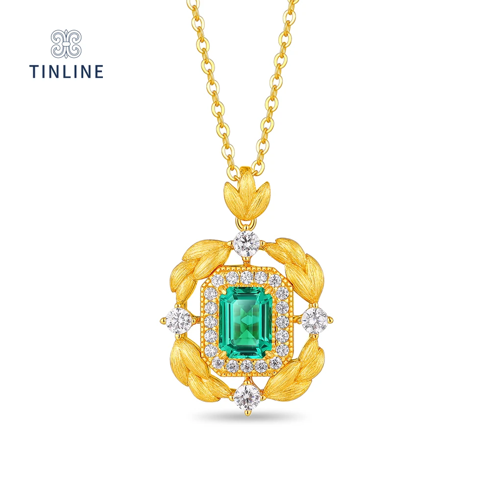 TINLINE 培育祖母绿「翠影鎏光」项链 简约时尚 优雅大气 高级感