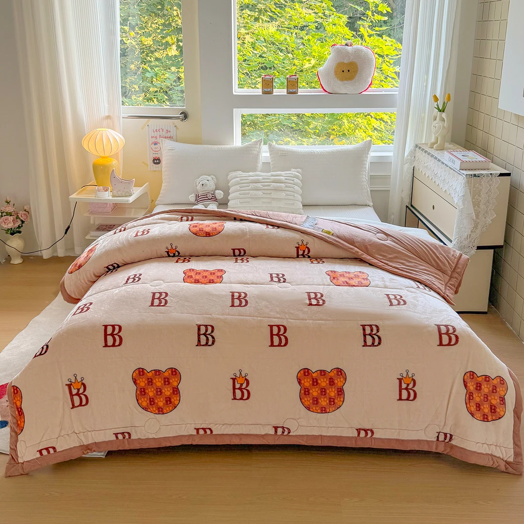 2025新款双面绒英论暖熊春秋绒被C