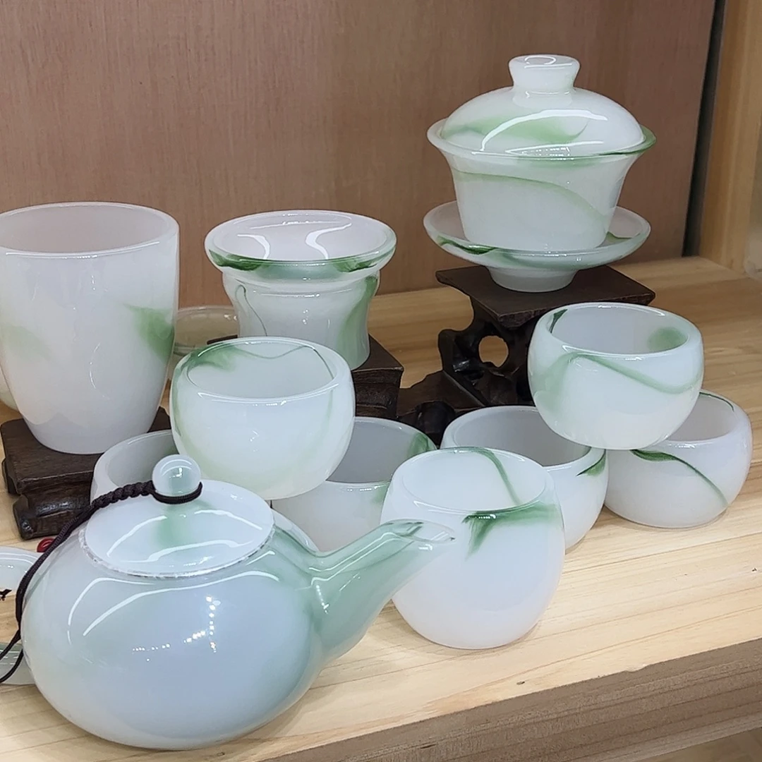 冰种飘绿琉璃茶具套装➕壶