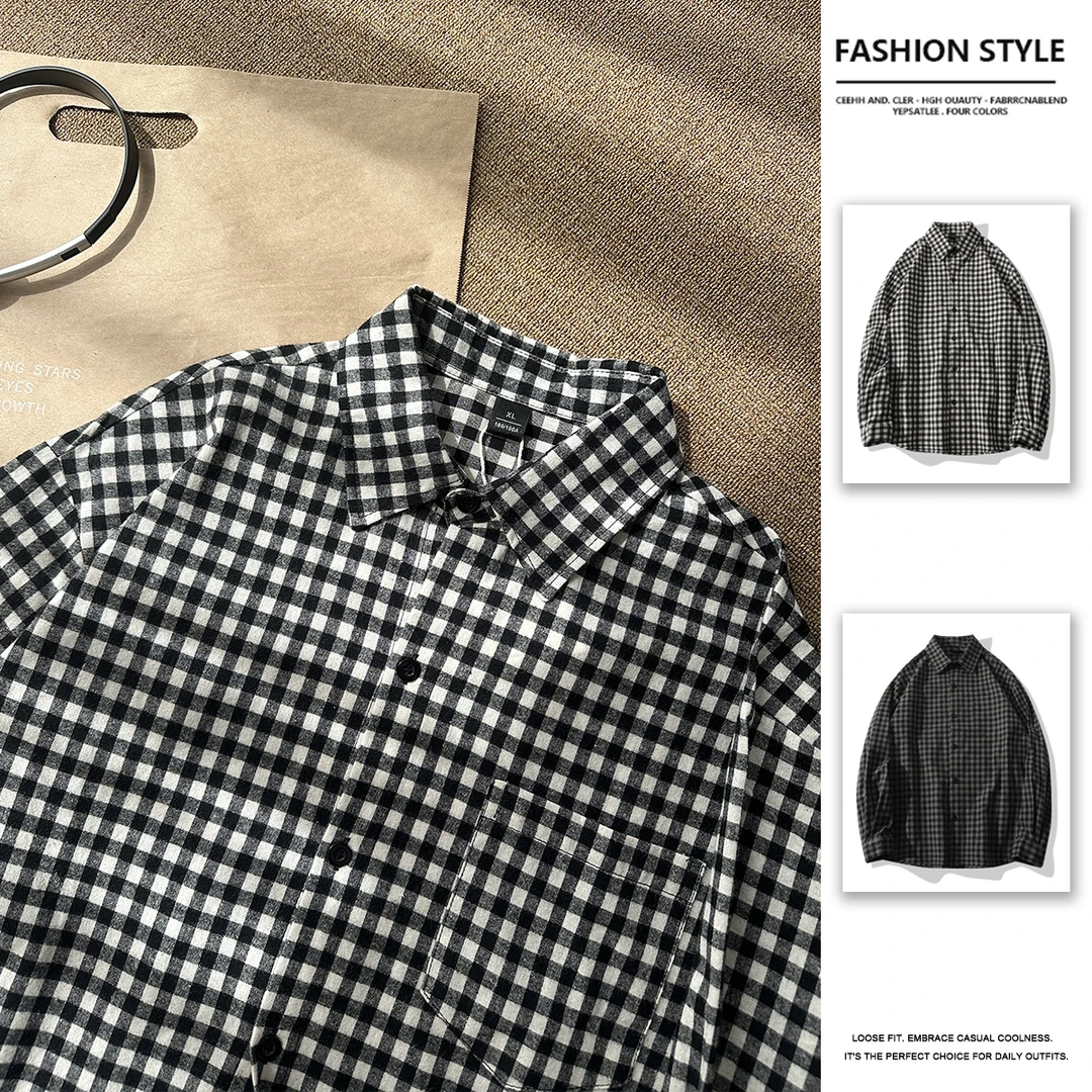 少年感韩系格子衬衫氛围感白格子衬衫男款长袖春秋季宽松防晒外套