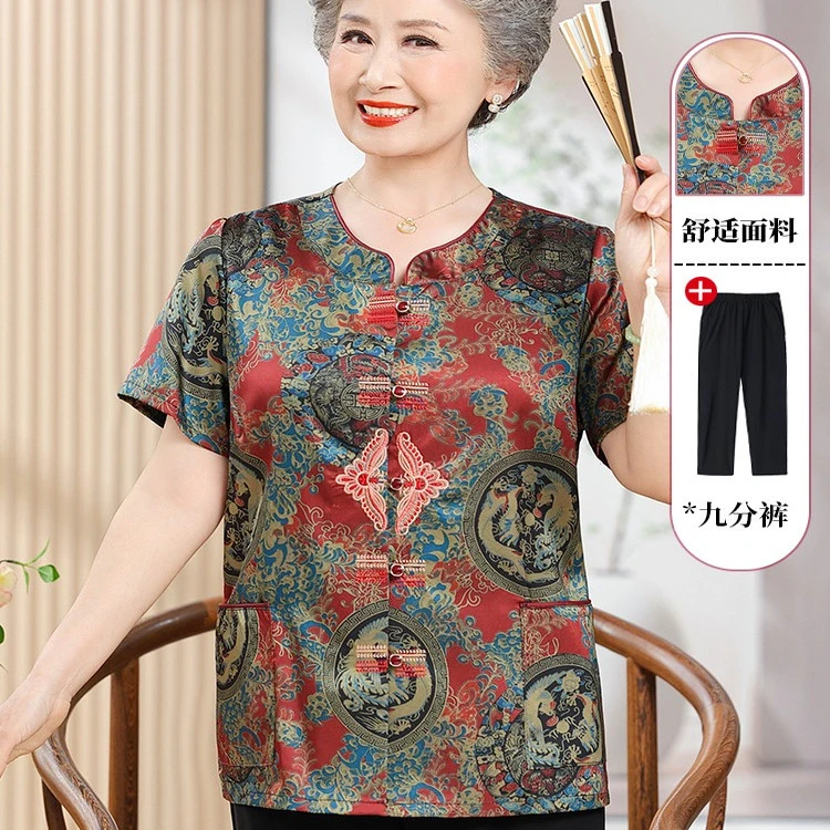 【201-249】老太太妈妈装上衣衬衣洋气中老年女装奶奶夏天衬衫