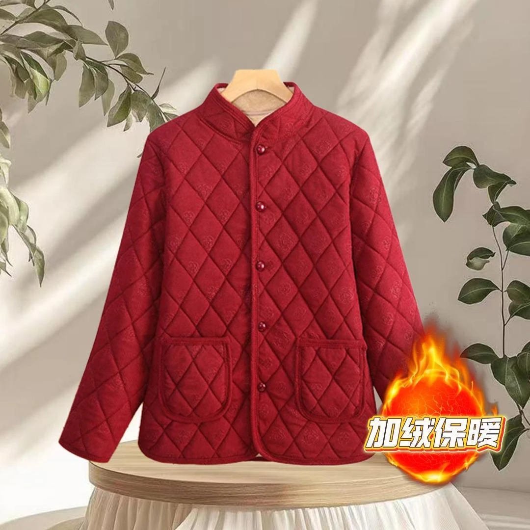 秋冬中老年新款棉服2025棉袄棉衣加绒休闲加厚保暖外套妈妈棉袄