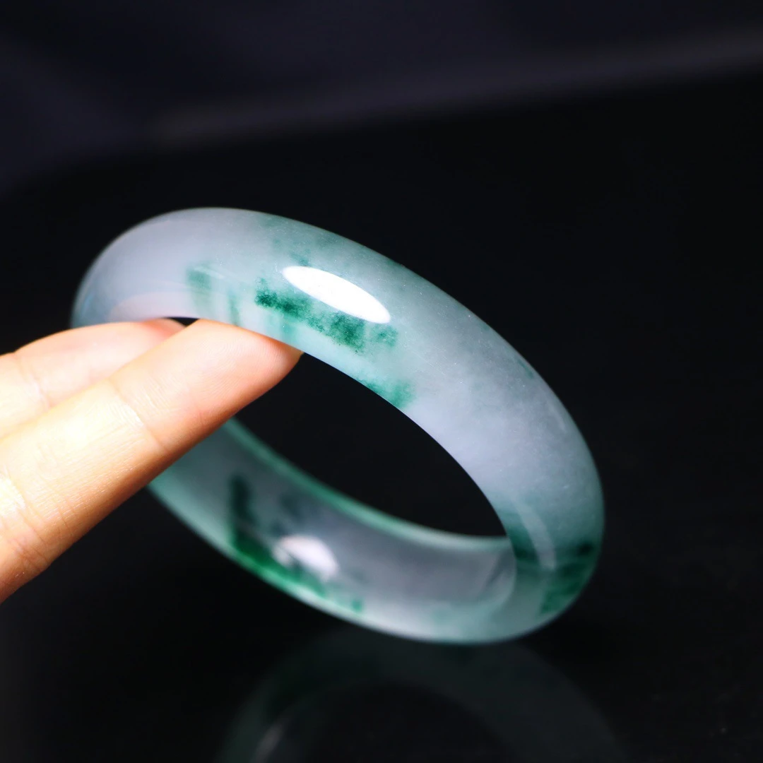 非金属珐琅手镯 高货飘蓝花圆镯扁条手镯时尚冰透妈妈绿色玉镯子