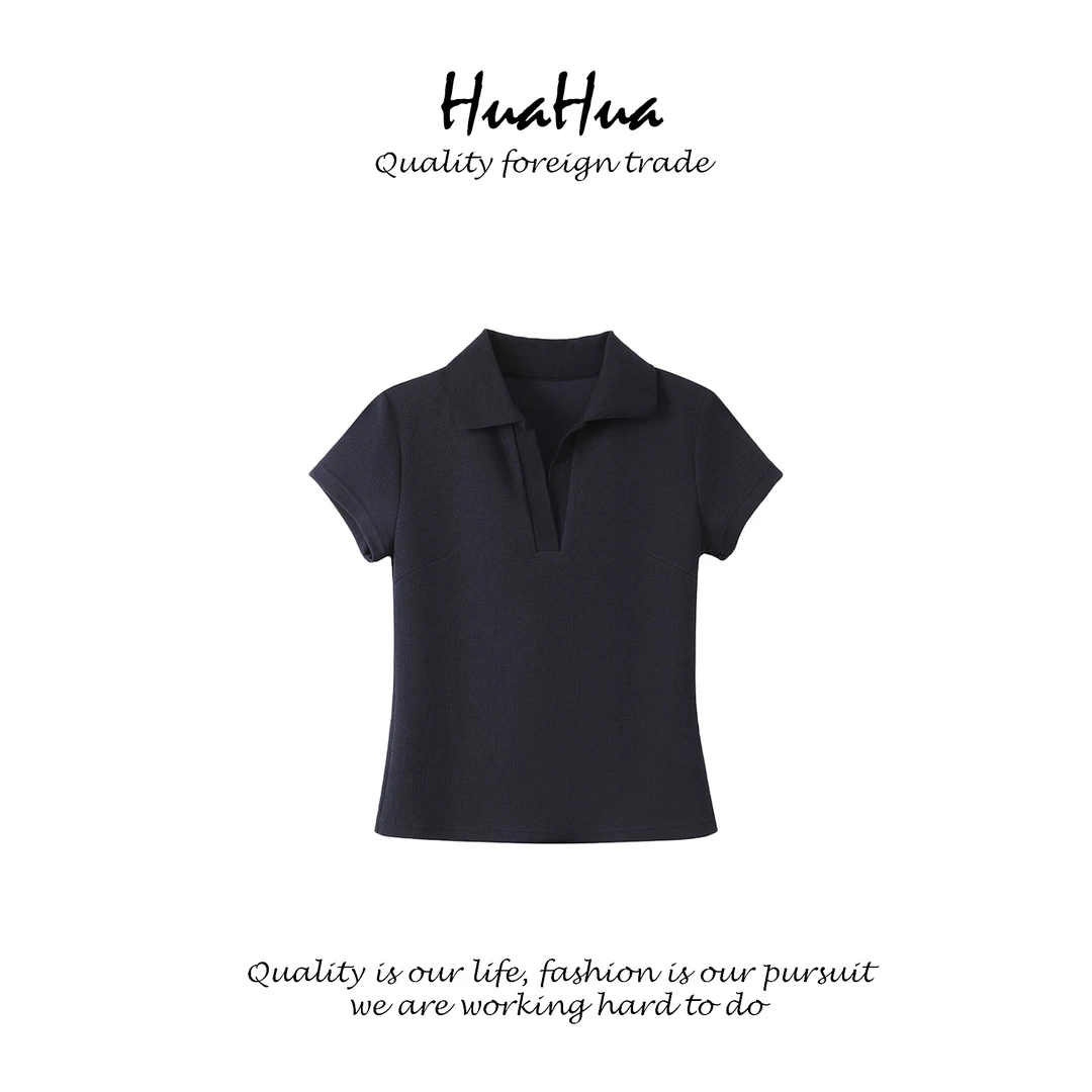 CHUI  女款V领 polo衫正肩短袖T恤 FS3259