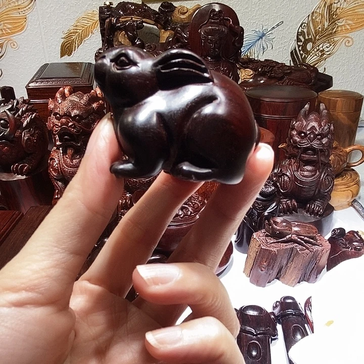 木印度小叶紫檀小兔子手把件工艺品