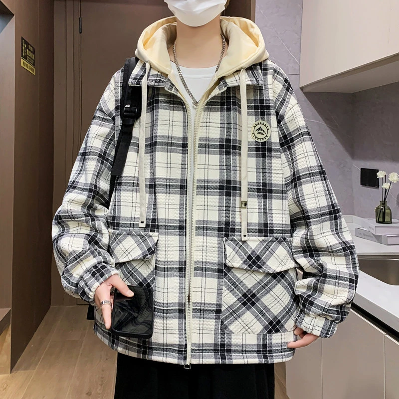 青少年格子外套男宽松假两件上衣服潮牌潮流帅气休闲男装春秋夹克