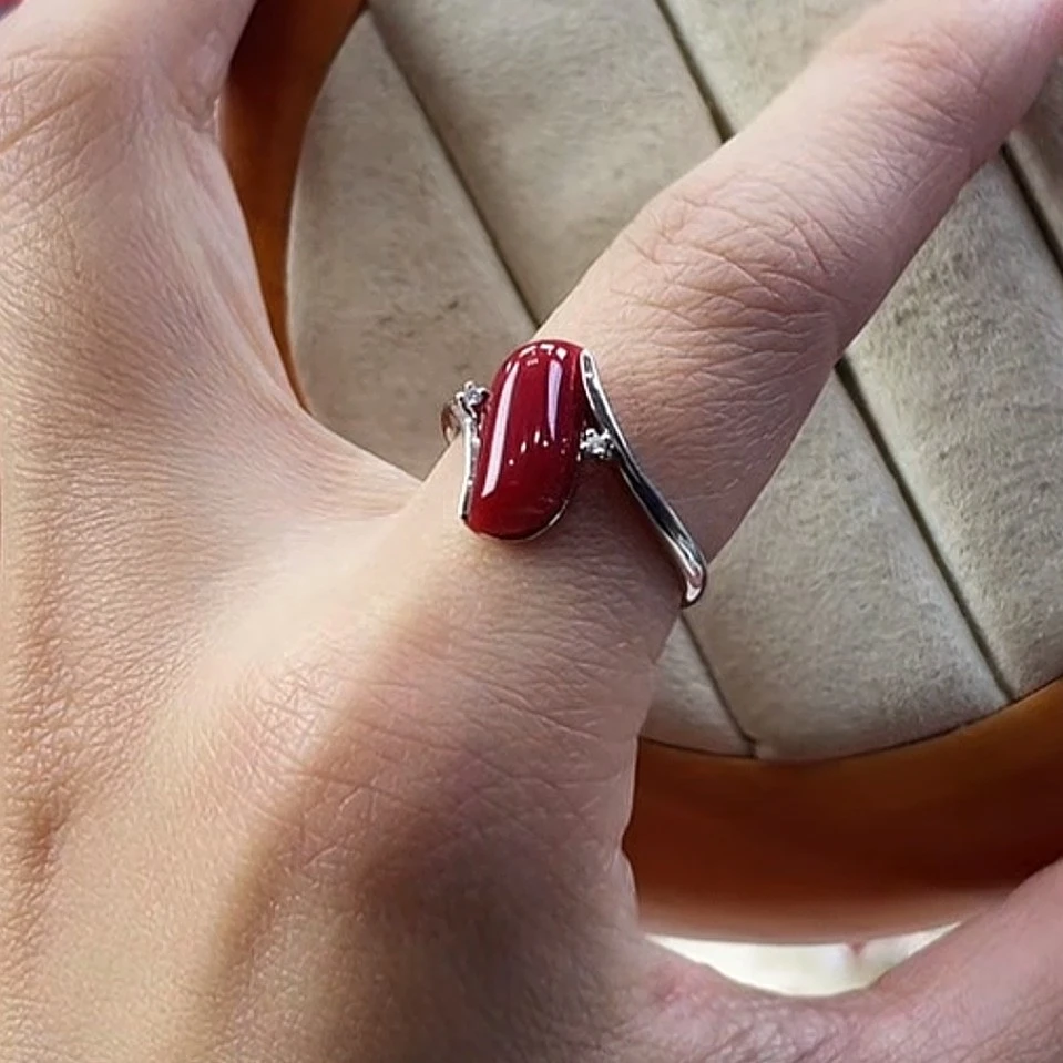 天然宝石红珊瑚戒指