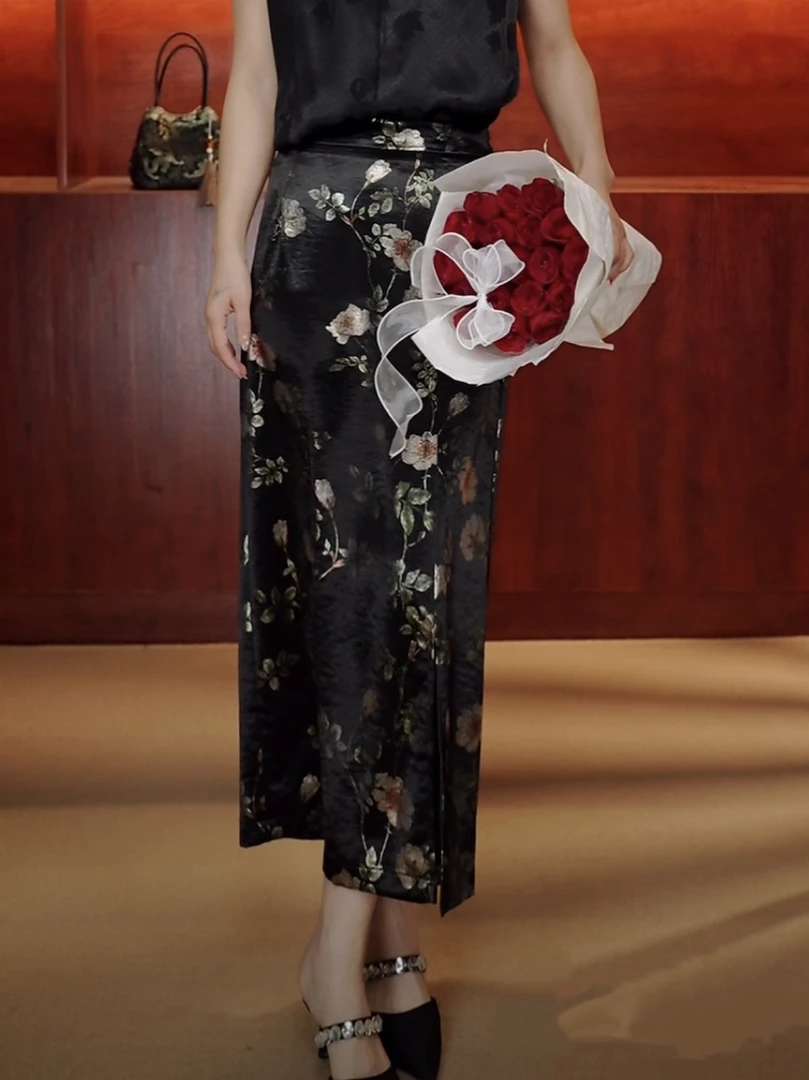 高端定制水墨提花百搭修身半身裙