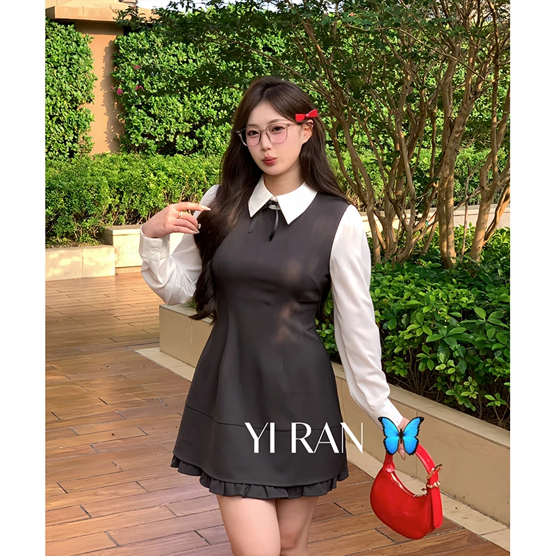 【现货】早秋校花 艺术生 卸蝴蝶结西装学院风连衣裙外套9836