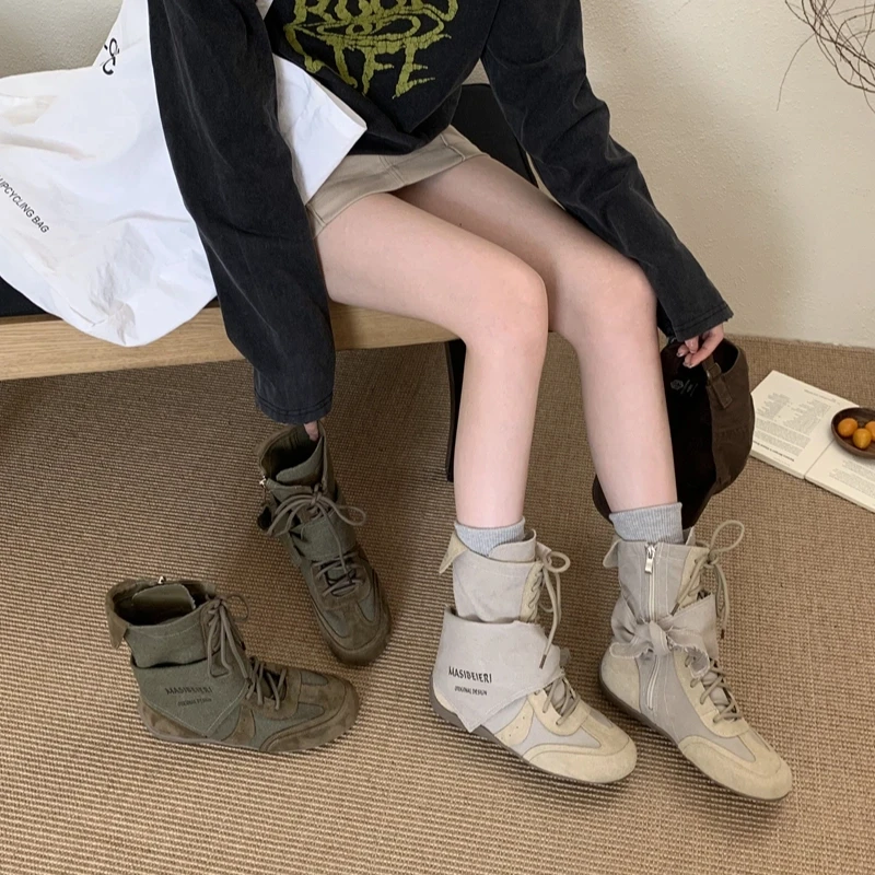 MT-528-1气质新款小众ins风潮流薄款帆布高帮鞋德训鞋赛车鞋短靴