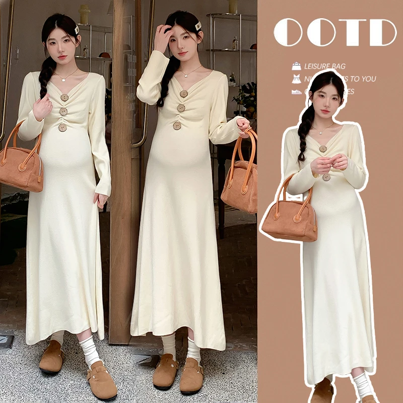 YNVO时尚~小个子孕妇装长款显瘦孕妇连衣裙时尚百搭打底孕妇裙