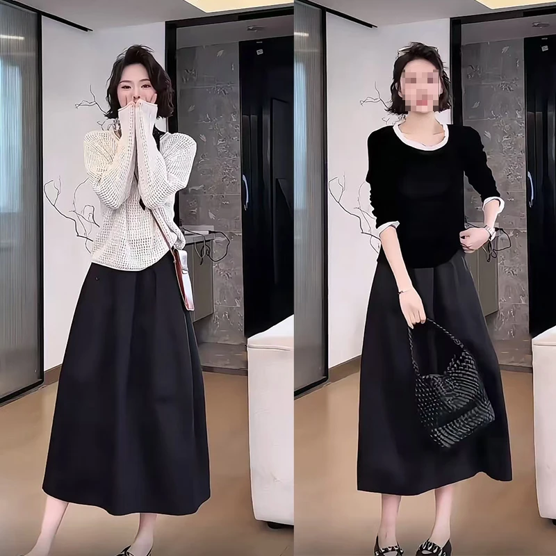 日系小众黑色花苞裙女夏季新款半裙显瘦遮垮气质时尚百搭半身裙子