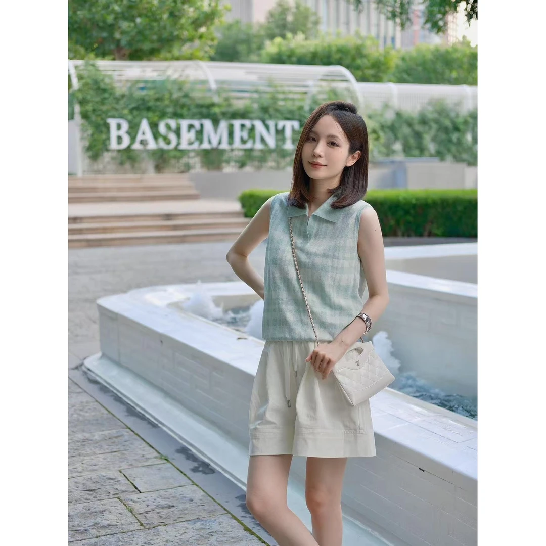 夏日纯欲风法式别致套装格纹上衣休闲裤女高级设计感潮两件套