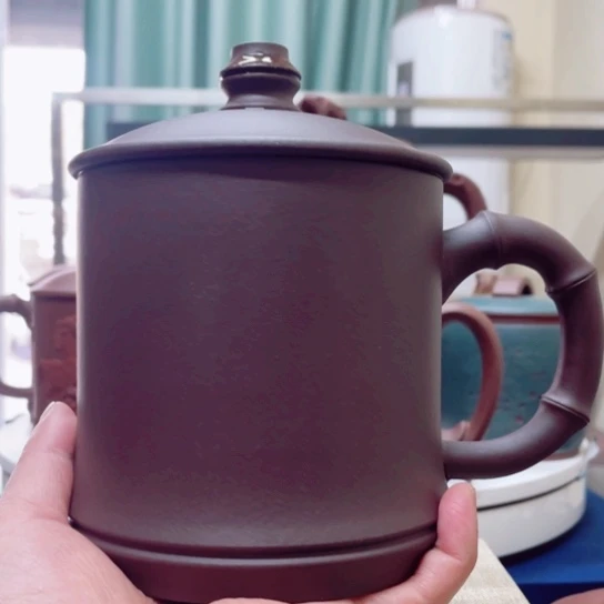 紫砂茶杯老紫泥竹节杯