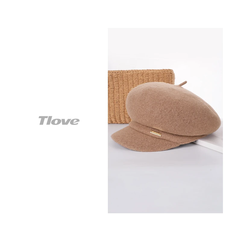 9837户外休闲羊毛帽子女士秋冬季新款舒适保暖纯色韩版短檐鸭舌帽