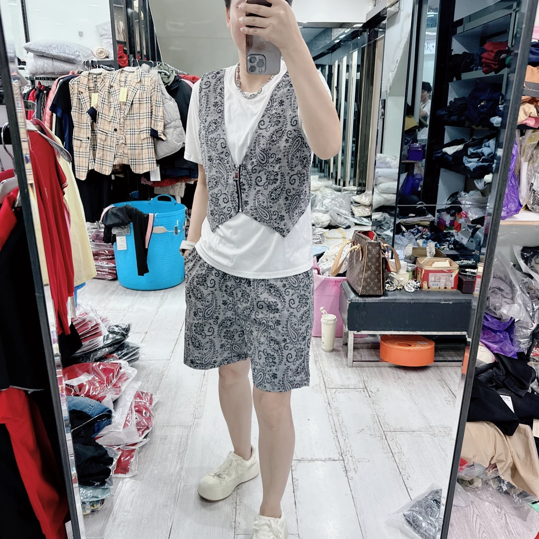 大夏日时尚假2件灰花棉舒适2色短裤套装3168美