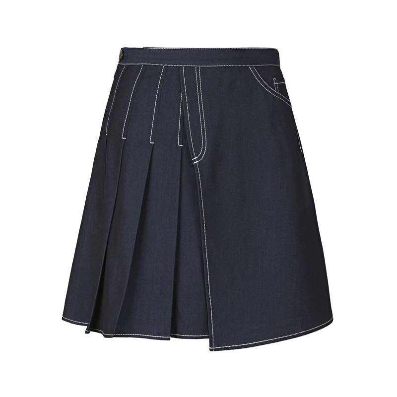 sdeer圣迪奥女装时尚休闲学院风撞色不对称拼接百褶短裙S22281311