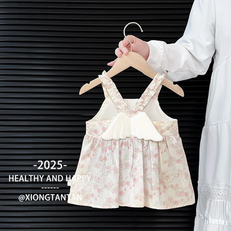 女宝宝夏季新款碎花吊带哈衣婴儿吊带哈衣公主风小翅膀轻薄连体衣