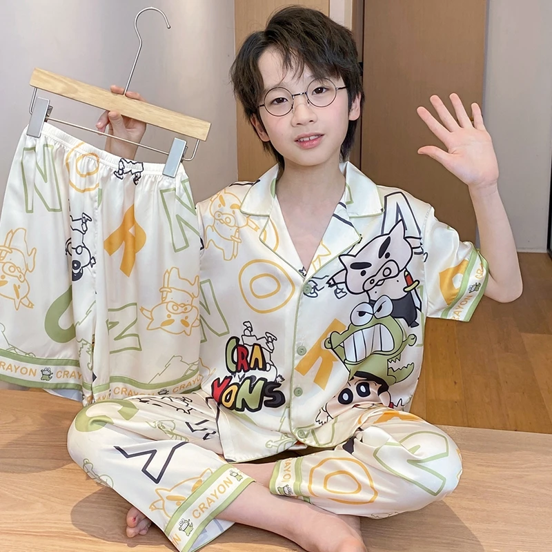 YUZHAOLIN/俞兆林夏天可外穿男童翻领冰雪丝卡通可爱风睡衣三件套