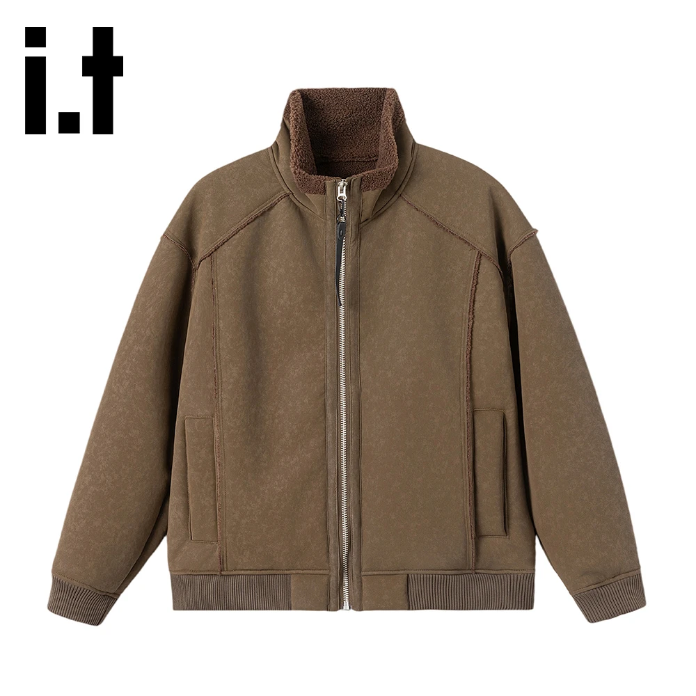 it:CHOCOOLATE个性潮流拼接设计感皮毛一体加绒保暖外套夹克男