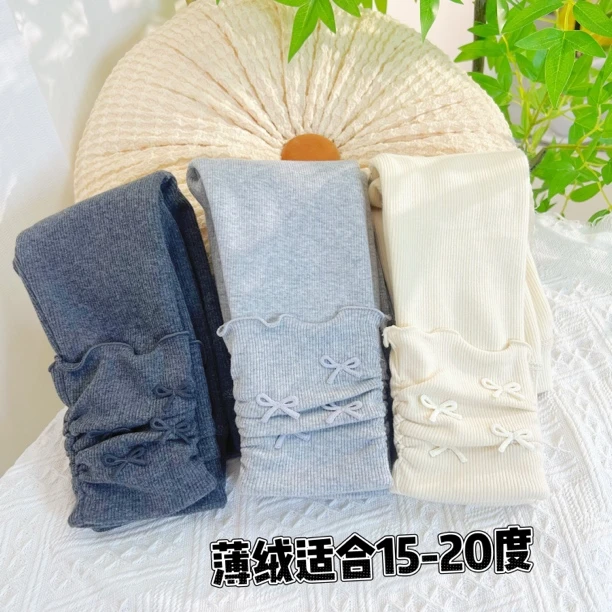 堆堆袜薄绒蝴蝶结女童打底裤一体绒外穿裤子