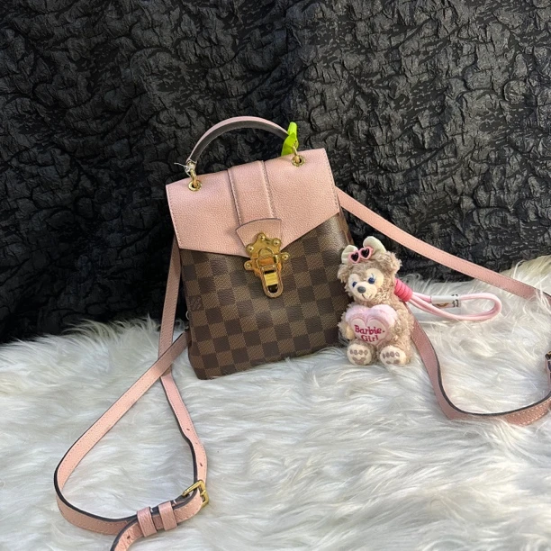 95新 LouisVuitton/路易威登 棋盘格拼粉小号双肩包