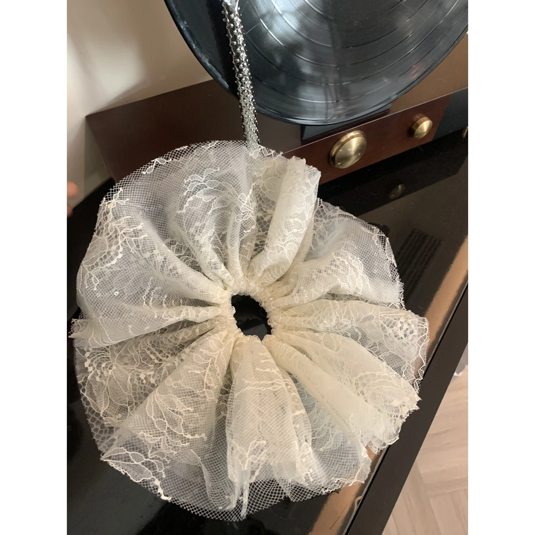 【冬夜樱花】超大ins风花朵纹路蕾丝发圈大肠圈日韩白色气质温柔