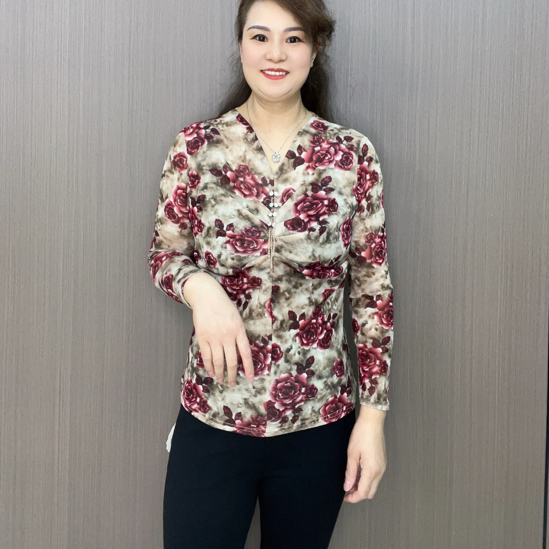 2025秋季长袖V领蕾丝宽松气质小衫时尚休闲气质百搭