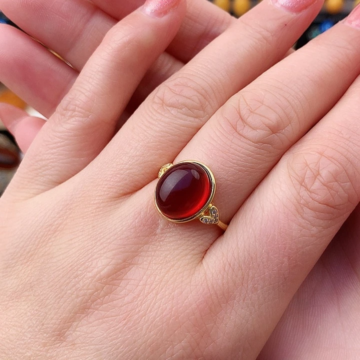 血珀戒指银S925镶嵌戒指
