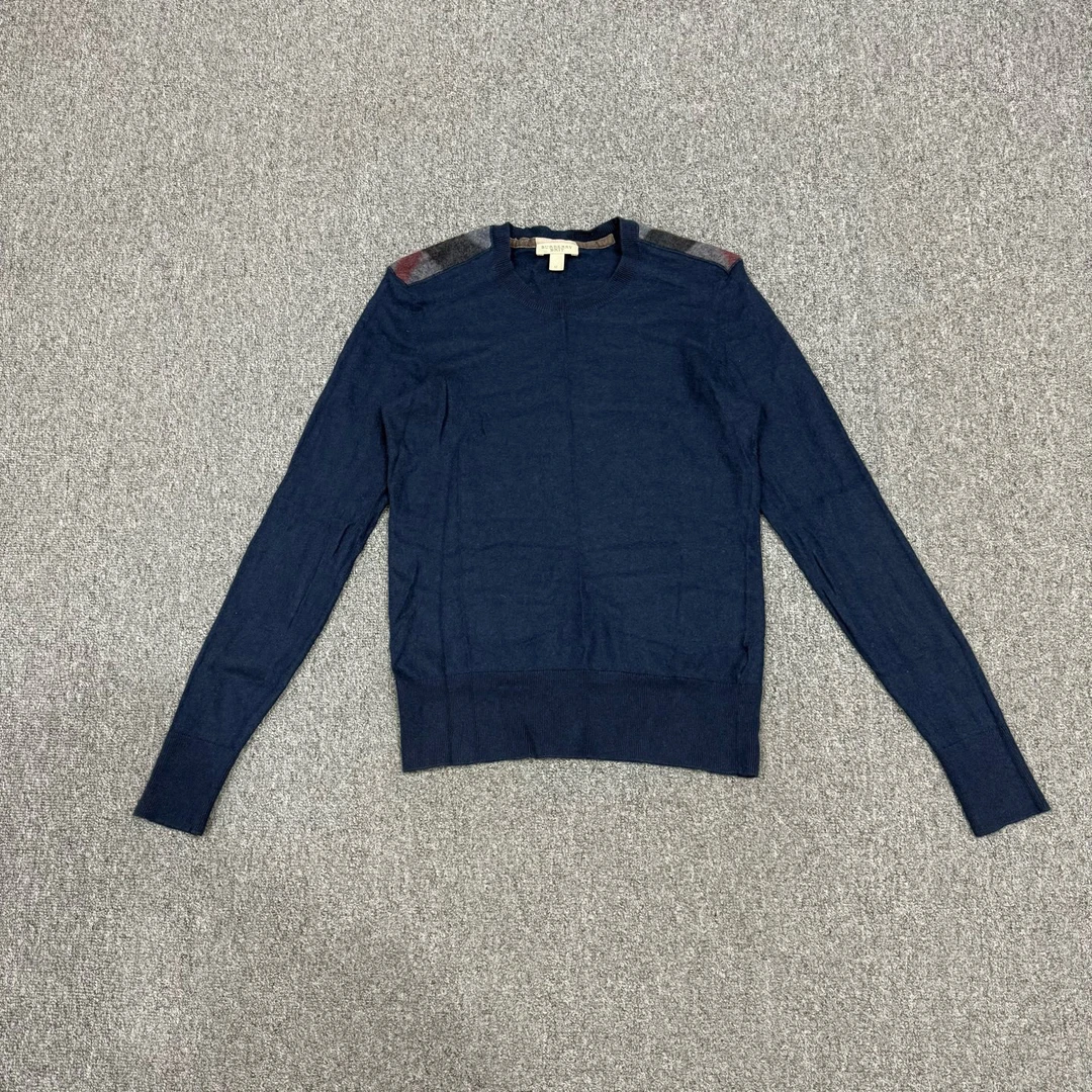 95新 BURBERRY/博柏利 18084436巴宝莉 藏蓝色羊毛针织衫 M码95新