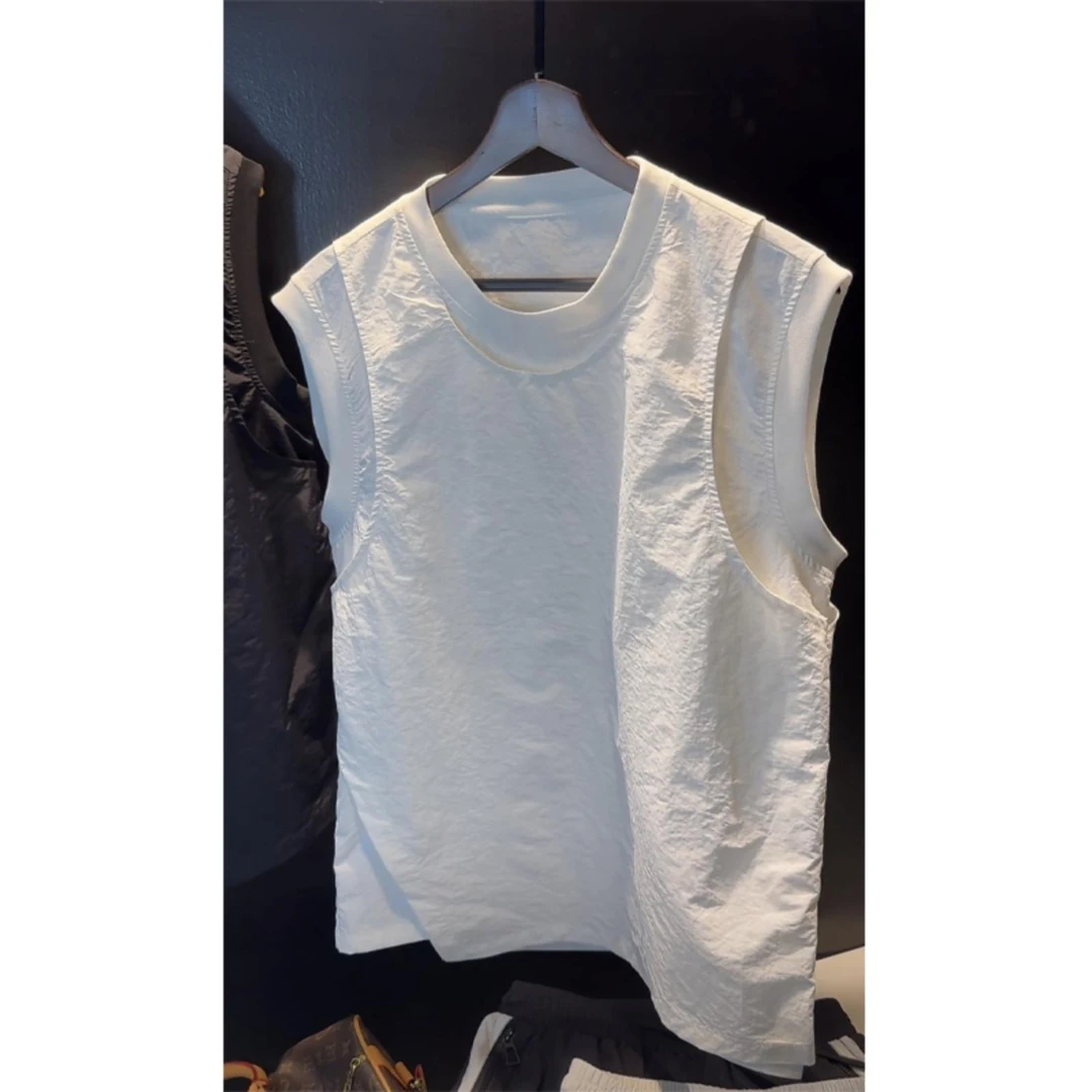 泡泡纱冰丝速干背心男夏季薄款假两件设计感无袖T恤宽松休闲体恤