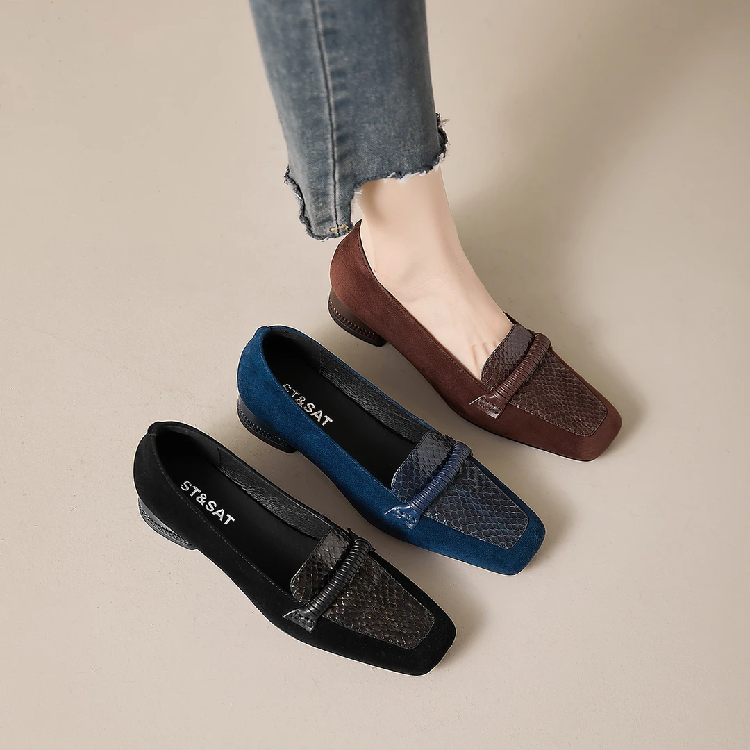 羊皮/3cm2025年新款真皮软底中跟鞋方头一腿蹬单鞋百搭时尚单鞋