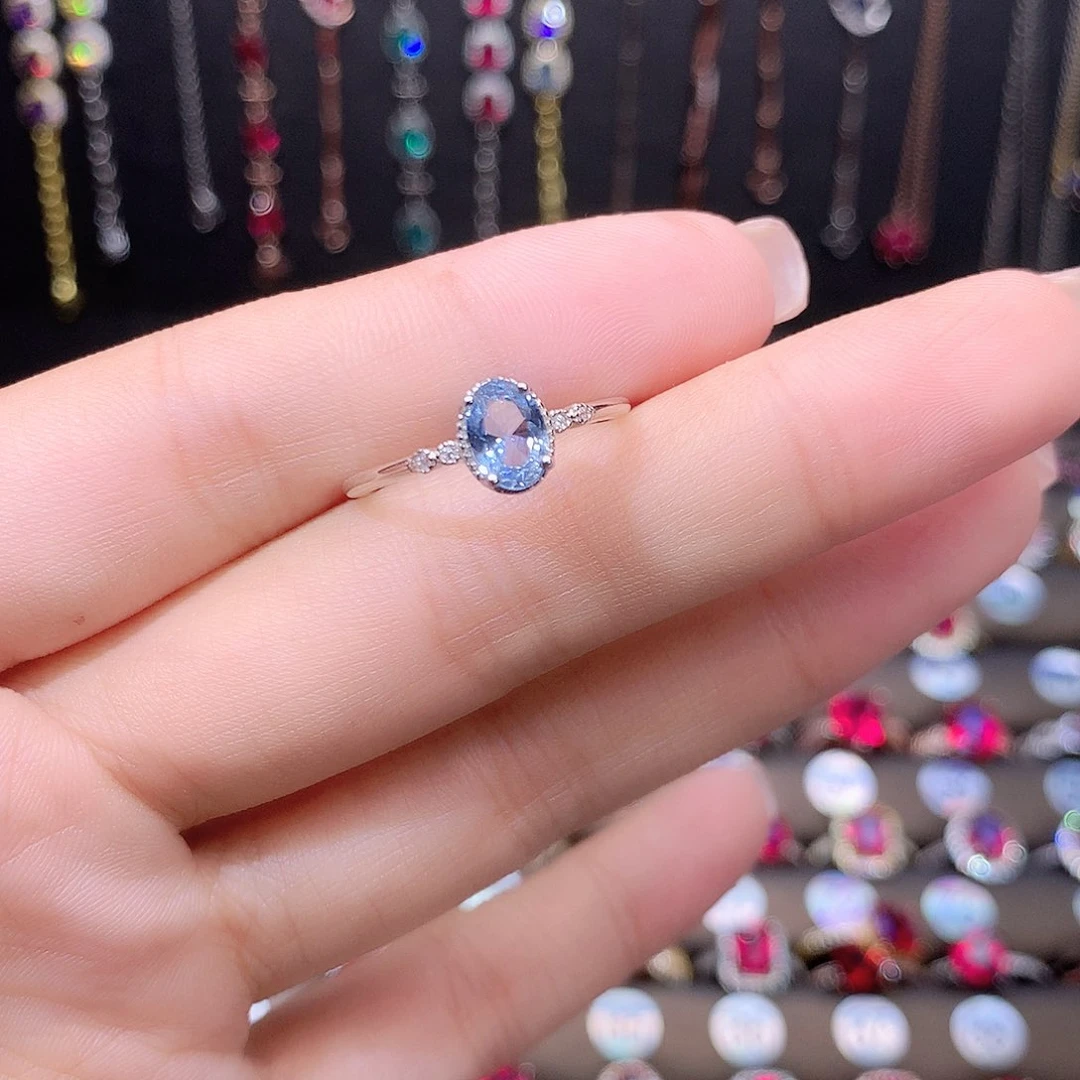 海蓝宝石戒圈银S925镶嵌白57